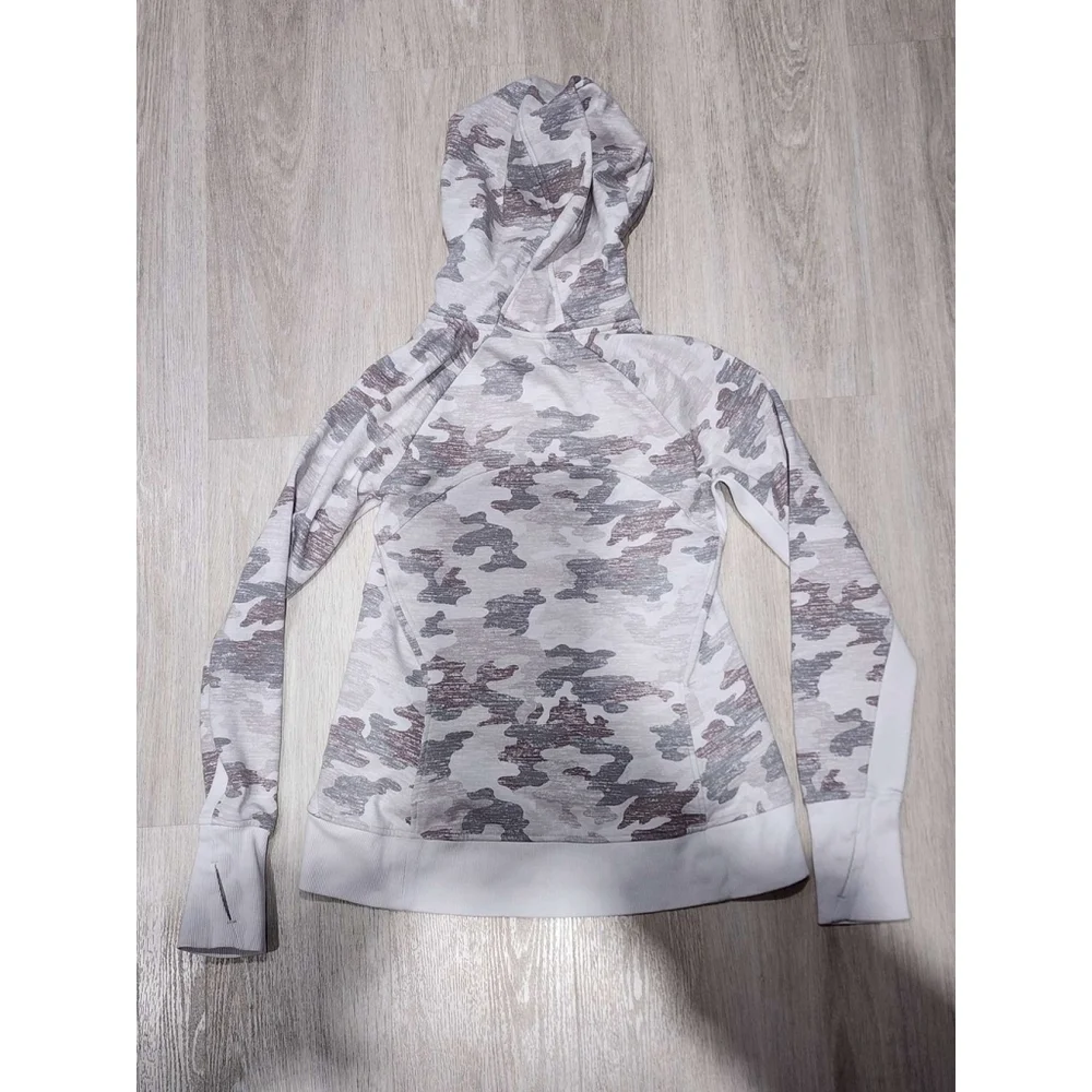 ATHLETA Camo Full Zip Hoodie Athletic Top Thumbholes Size M Gray White Used - Picture 8 of 10